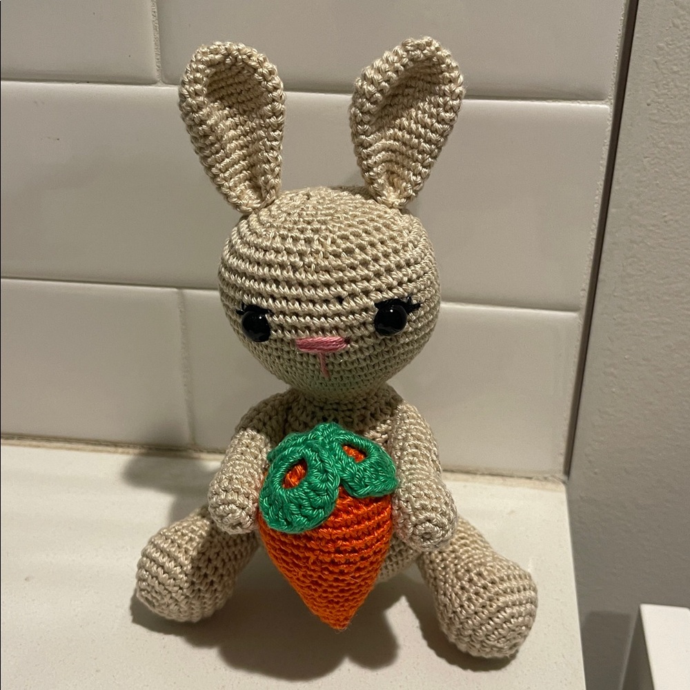 Handcrafted Spring Easter Bunny Rabbit Holiday Decor Amigurui Crochet Carrot - Picture 2 of 10